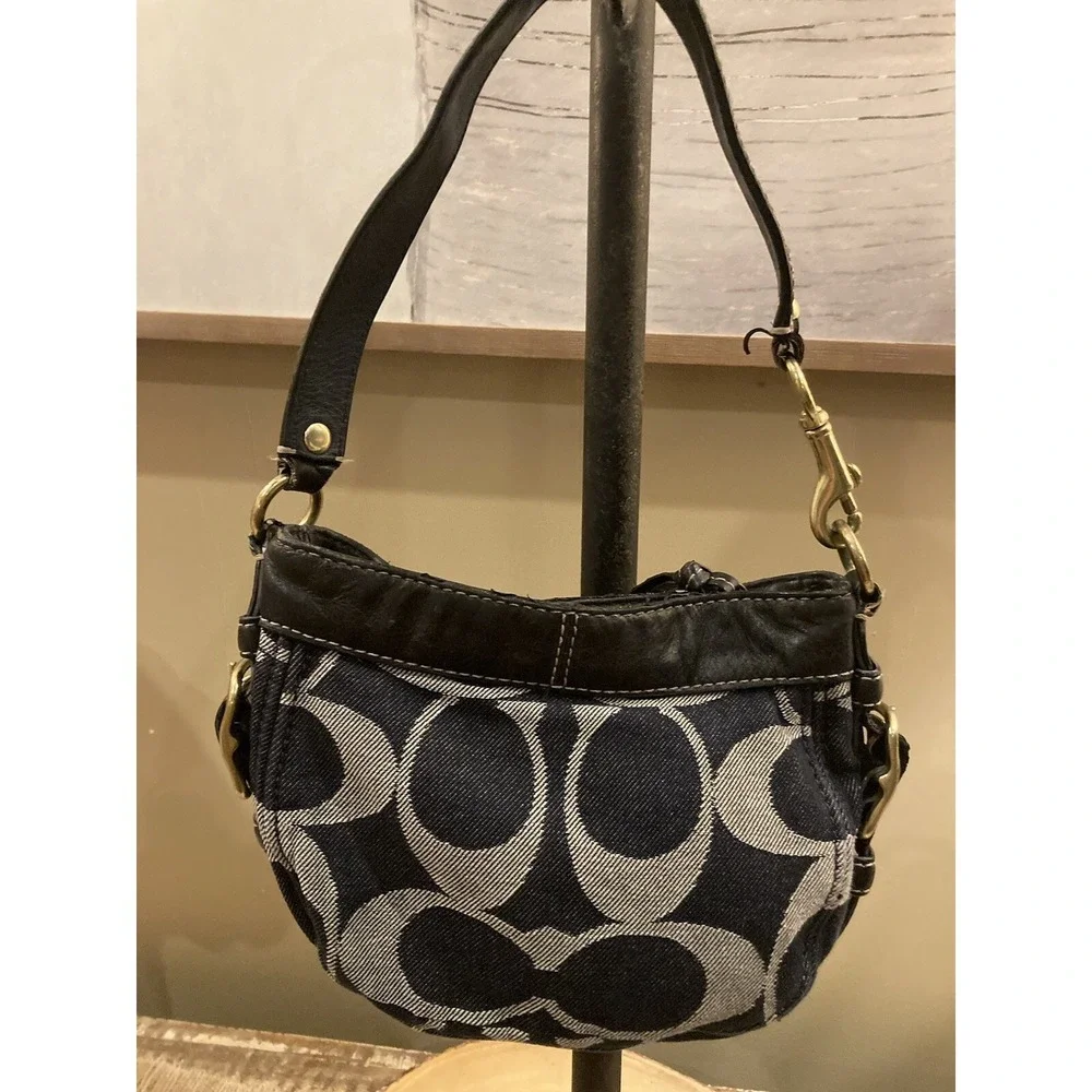 Coach Zoe Mini Blue Denim Signature Jacquard Black‎ Leather Shoulder Bag 41860 - Picture 11 of 11